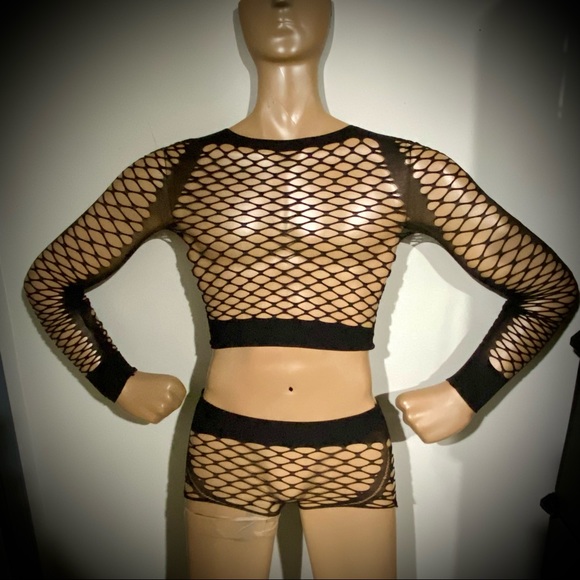 OUT OF STOCK Sexy Fishnet Booty Shorts and Top Set - Picture 2 of 5